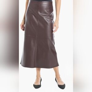 Max Studio- Vegan Leather A-line Midi Skirt Mahogany Brown-Medium